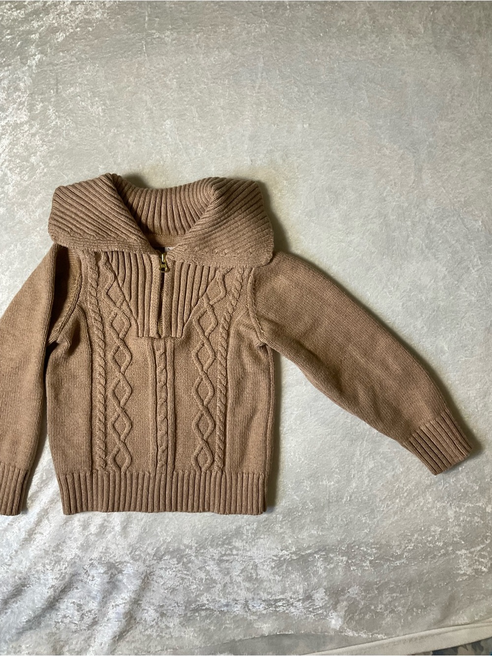 Janie and Jack Cable-Knit Shawl Collar Sweater — Taupe